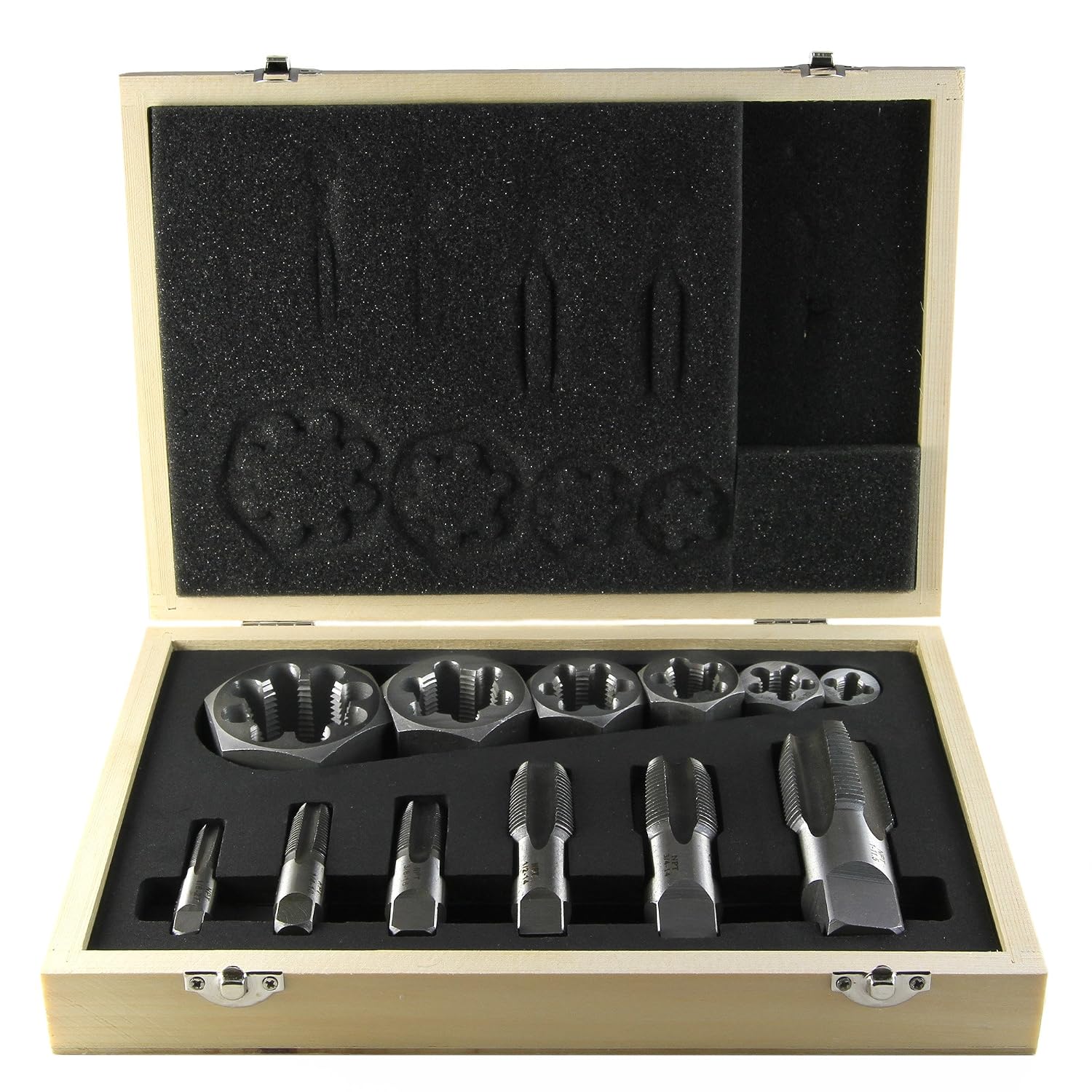 Drillco 2700C Series 12 Piece Carbon Steel Pipe Tap and Die Set, Uncoated (Bright) Finish