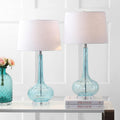Eyely EYL1079B-SET2 Tiki 28.5' Glass Teardrop LED Table Lamp for Reading Room, Living Room, Office, Bedroom, Contemporary, Transitional, Aqua (Set of 2)
