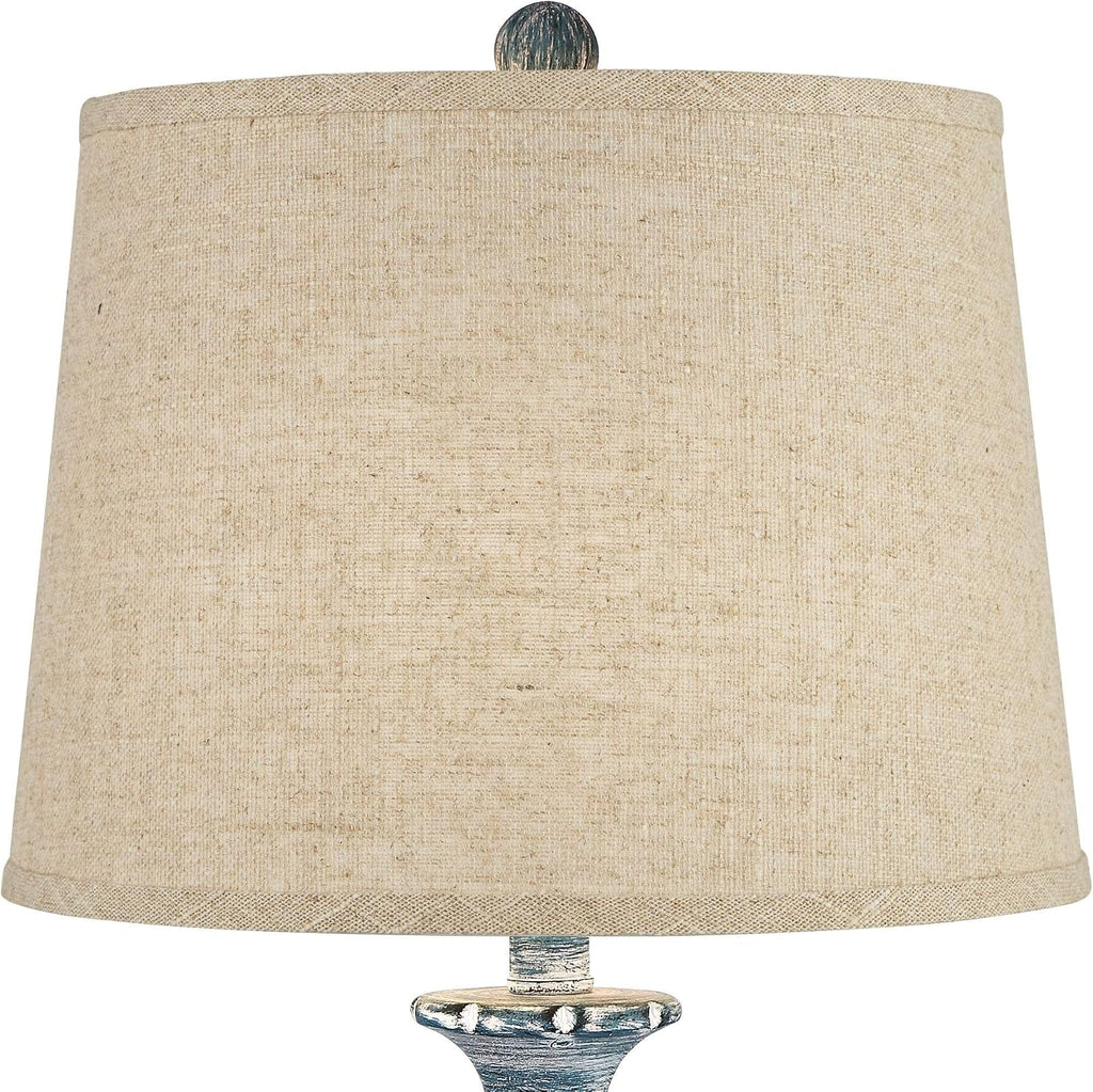Regency Hill Tanya Country Cottage Core Traditional Style Table Lamps 26.5' High Set of 2 Blue Wash Resin Burlap Linen Drum Shade Decor for Living Room Bedroom House Bedside Nightstand Home