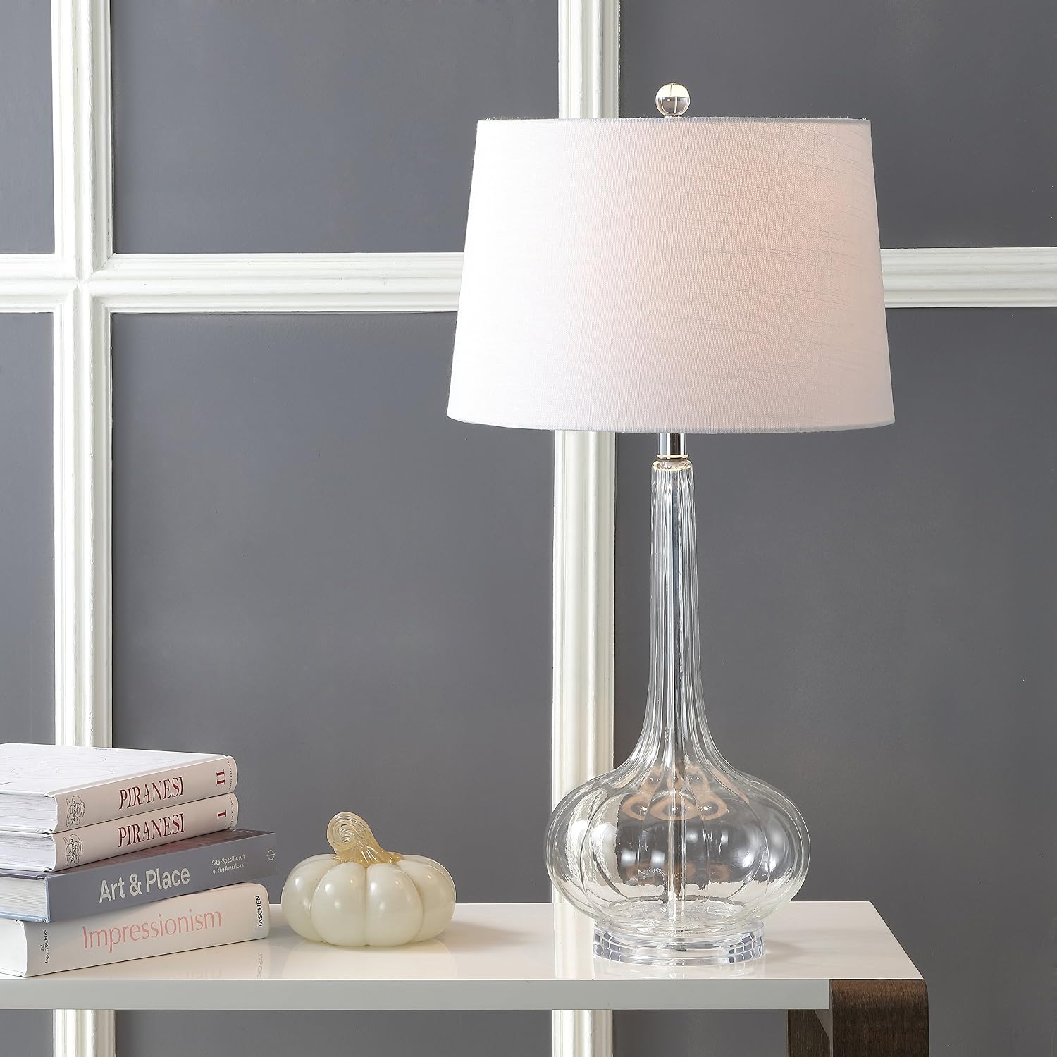 Eyely EYL1079C-SET2 Cooper 28.5' Glass Teardrop LED Table Lamp for Reading Room, Living Room, Office, Bedroom, Contemporary, Transitional, Clear (Set of 2)