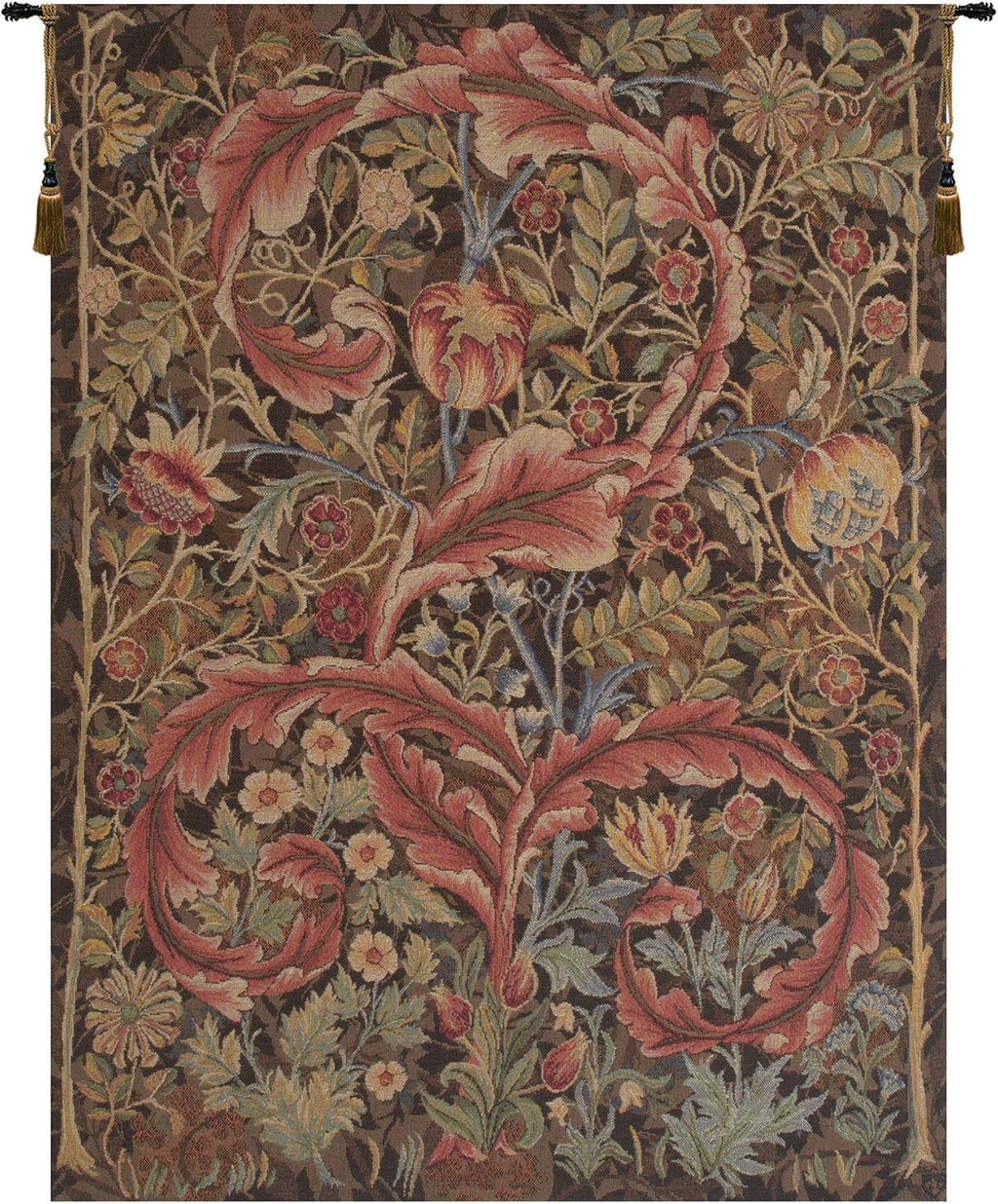 Charlotte Home Furnishings Inc French Boho Tapestry Wall Hanging 38 x 28 in, Acanthe Brown Aesthetic Woven Wall Art decor for Living Room Home Decor, European Cotton Jacquard Woven