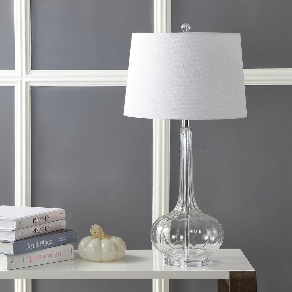 Eyely EYL1079C-SET2 Cooper 28.5' Glass Teardrop LED Table Lamp for Reading Room, Living Room, Office, Bedroom, Contemporary, Transitional, Clear (Set of 2)