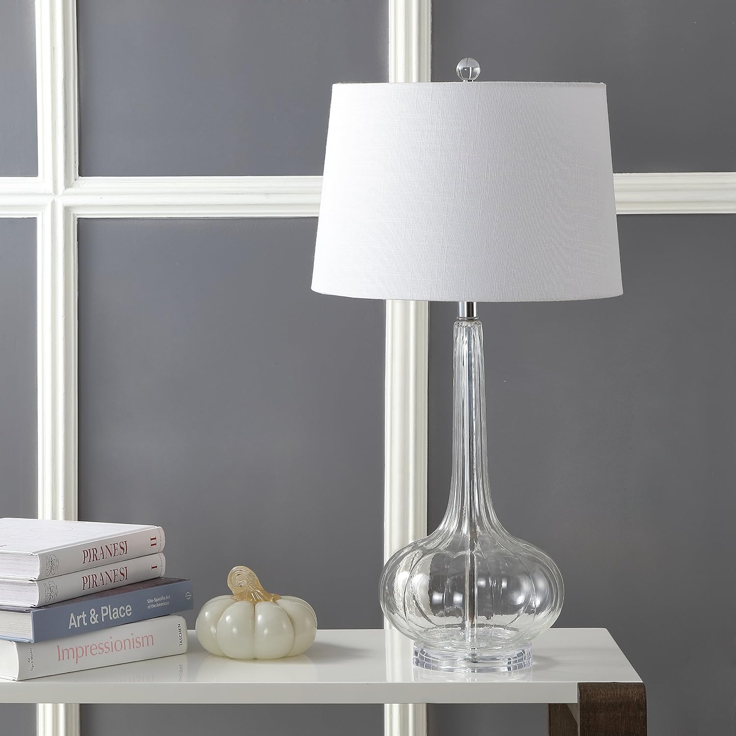 Eyely EYL1079C-SET2 Cooper 28.5' Glass Teardrop LED Table Lamp for Reading Room, Living Room, Office, Bedroom, Contemporary, Transitional, Clear (Set of 2)