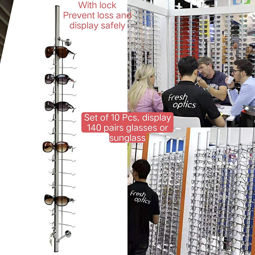 (with Lock)10 Set Retail Display for 140 Sunglass Glasses, Sunglasses Holder Rack, Sunglass Display Stan, Wall Eyewear Holder Eyeglass Rack Sunglass Organizer Eyeglasses Storage