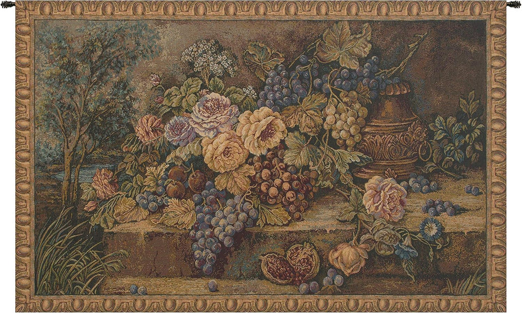 Charlotte Home Furnishings Italian Tapestry Wall Hanging 26x 40 in Bouquet with Grapes Wall Art Floral Tapestry for Bedroom Aesthetic Living Room and Home Decor European Soft Cotton Jacquard Woven