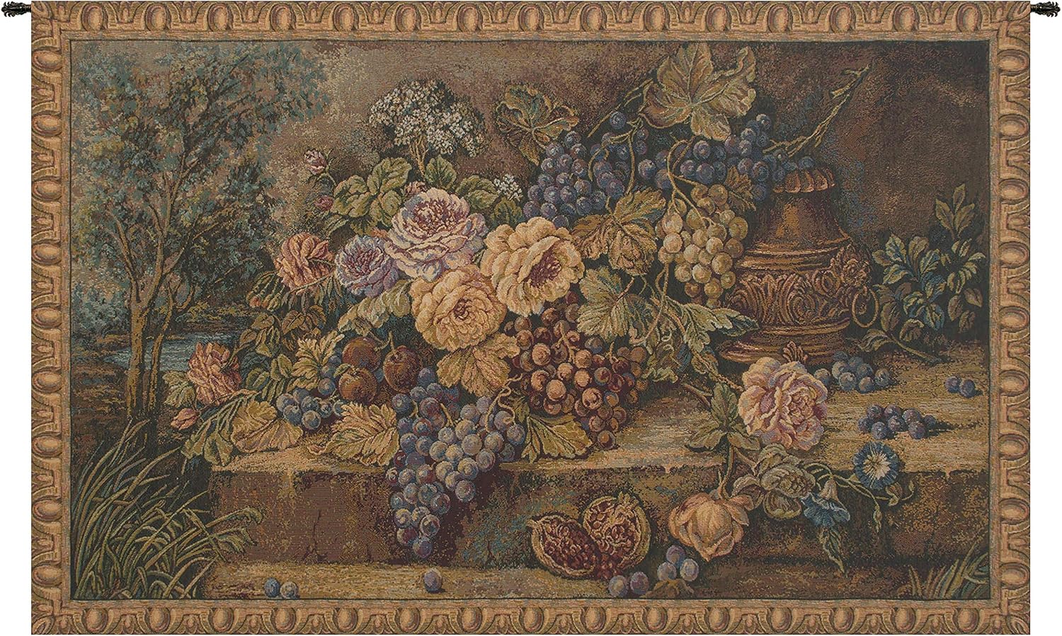 Charlotte Home Furnishings Italian Tapestry Wall Hanging 26x 40 in Bouquet with Grapes Wall Art Floral Tapestry for Bedroom Aesthetic Living Room and Home Decor European Soft Cotton Jacquard Woven