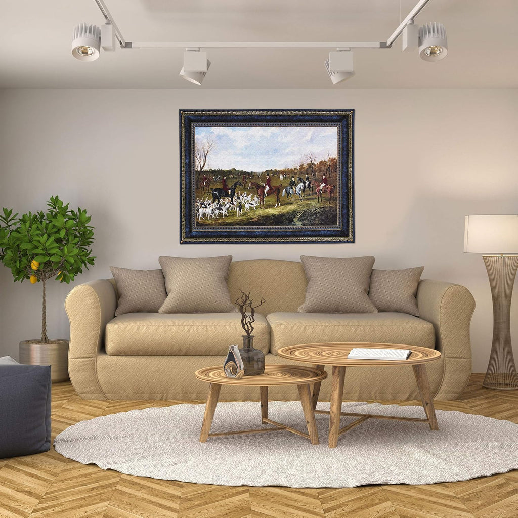 The Meet of the East Suffolk Hounds at Chippenham Park by John Frederick Herring | Woven Tapestry Wall Art Hanging | Victorian Dog Scene on Field | 100% Cotton USA Size 62x45