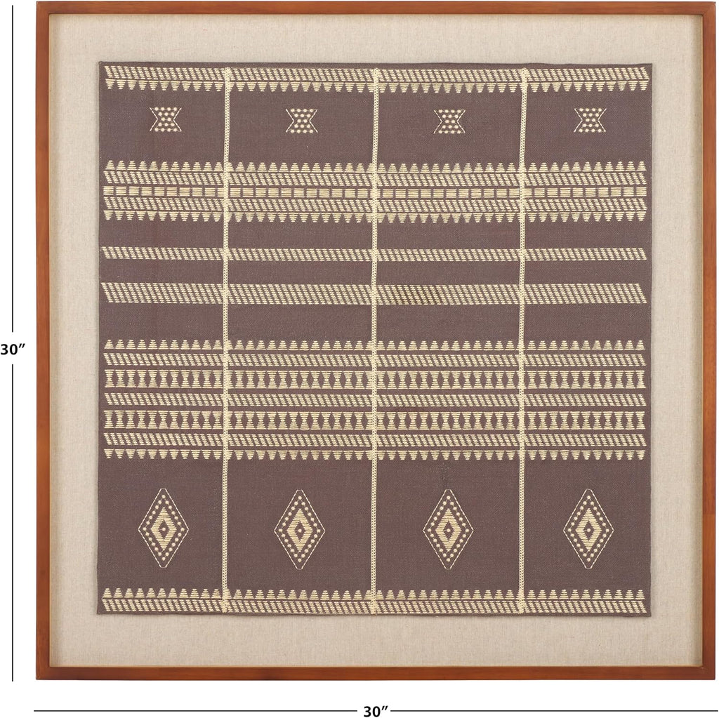 SAFAVIEH Home Collection Zarra Framed Textile Wall Art – 30-Inch Square, Brown Boho Tribal Tapestry, Rustic Accent for Living Room or Bedroom