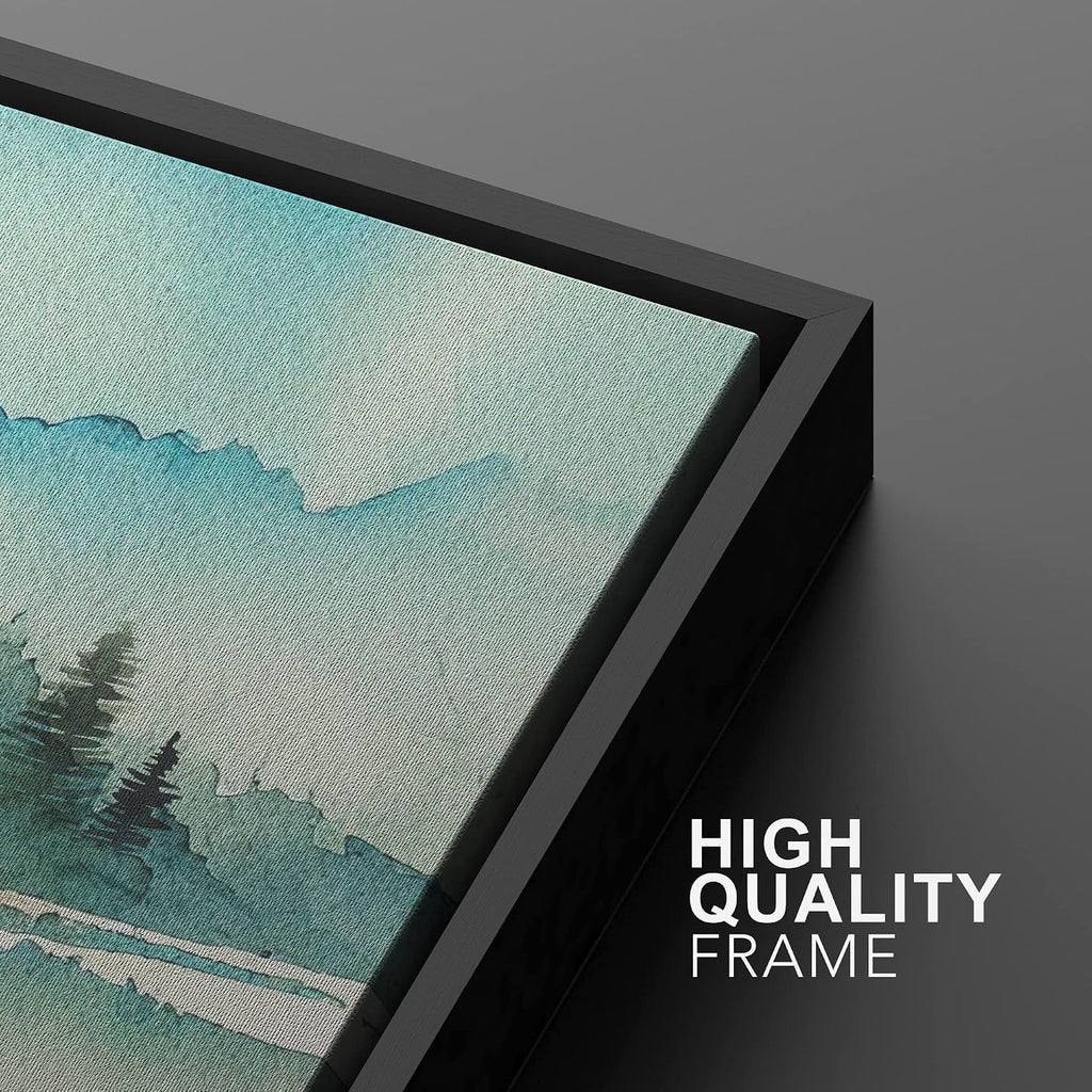 MUDECOR Framed Canvas Print Wall Art Set Watercolor Teal Emerald Green Mountain Range Forest Nature Wilderness Illustrations Modern Art Floral Cozy for Living Room, Bedroom, Office - 24'x36'x3 Black