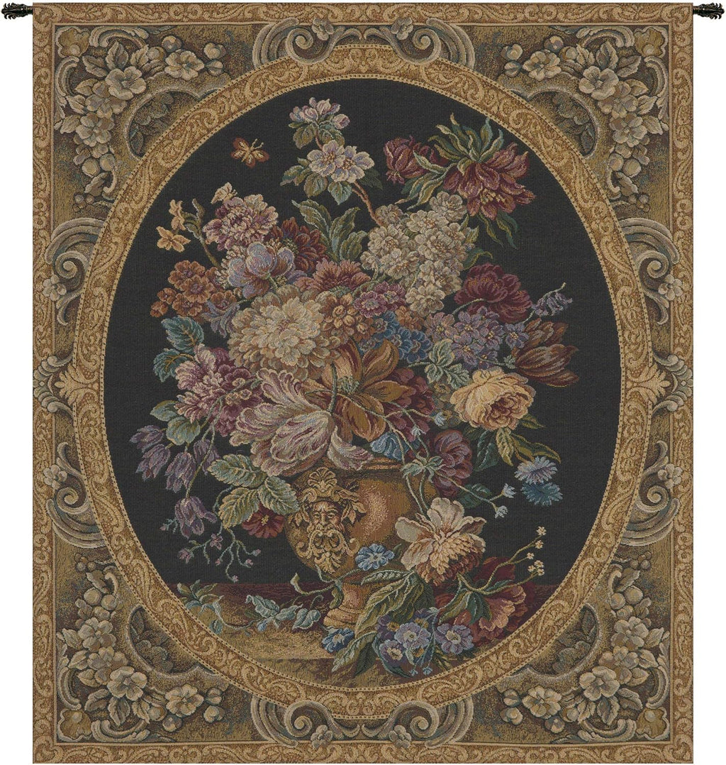 Charlotte Home Furnishings Italian Tapestry Wall Hanging 30x 25 in Floral Vase Green Wall Art Floral Tapestry for Bedroom Aesthetic Living Room and Home Decor European Soft Cotton Jacquard Woven