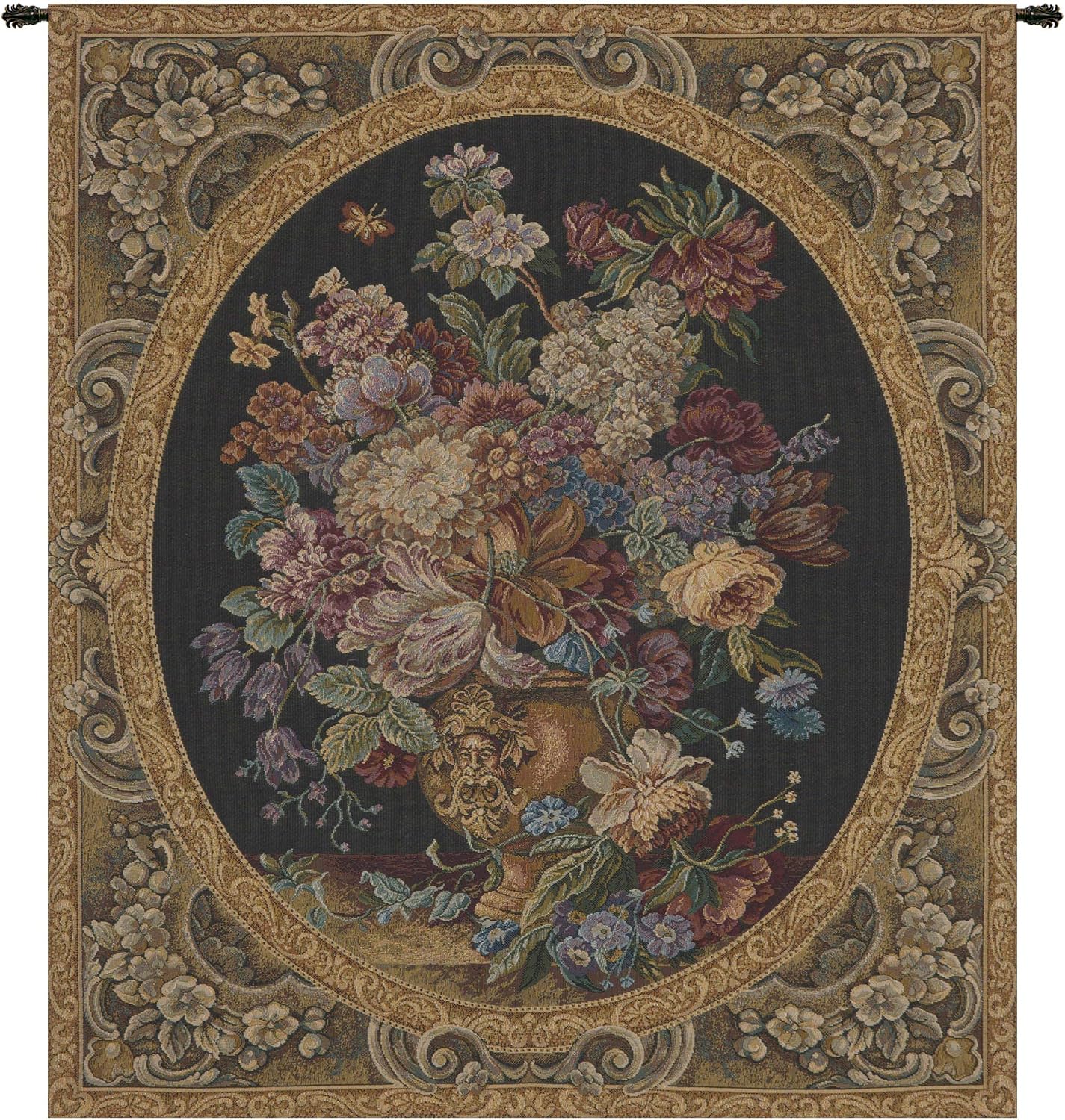 Charlotte Home Furnishings Italian Tapestry Wall Hanging 30x 25 in Floral Vase Green Wall Art Floral Tapestry for Bedroom Aesthetic Living Room and Home Decor European Soft Cotton Jacquard Woven