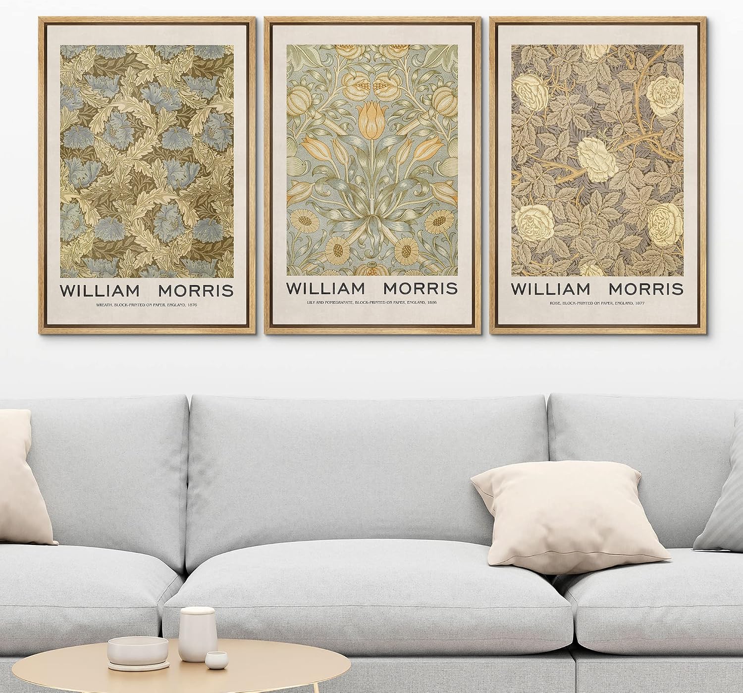 MUDECOR Framed Canvas Print Wall Art Set William Morris Floral Tapestry Pattern Nature Wilderness Wilderness Illustration Modern Art Decorative Realism Rustic Vintage for Bedroom - 24'x36'x3 Natural