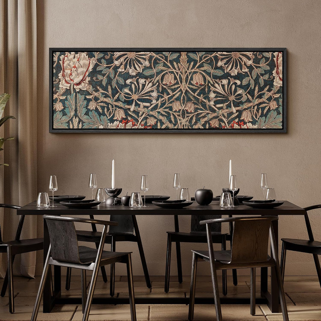 MUDECOR Large Framed Canvas Print Wall Art William Morris Style Floral Tapestry Vintage Botanical Pattern Antique Retro Ready to Hang Painting for Living Room Bedroom Multi-Sizes - 60'x20'