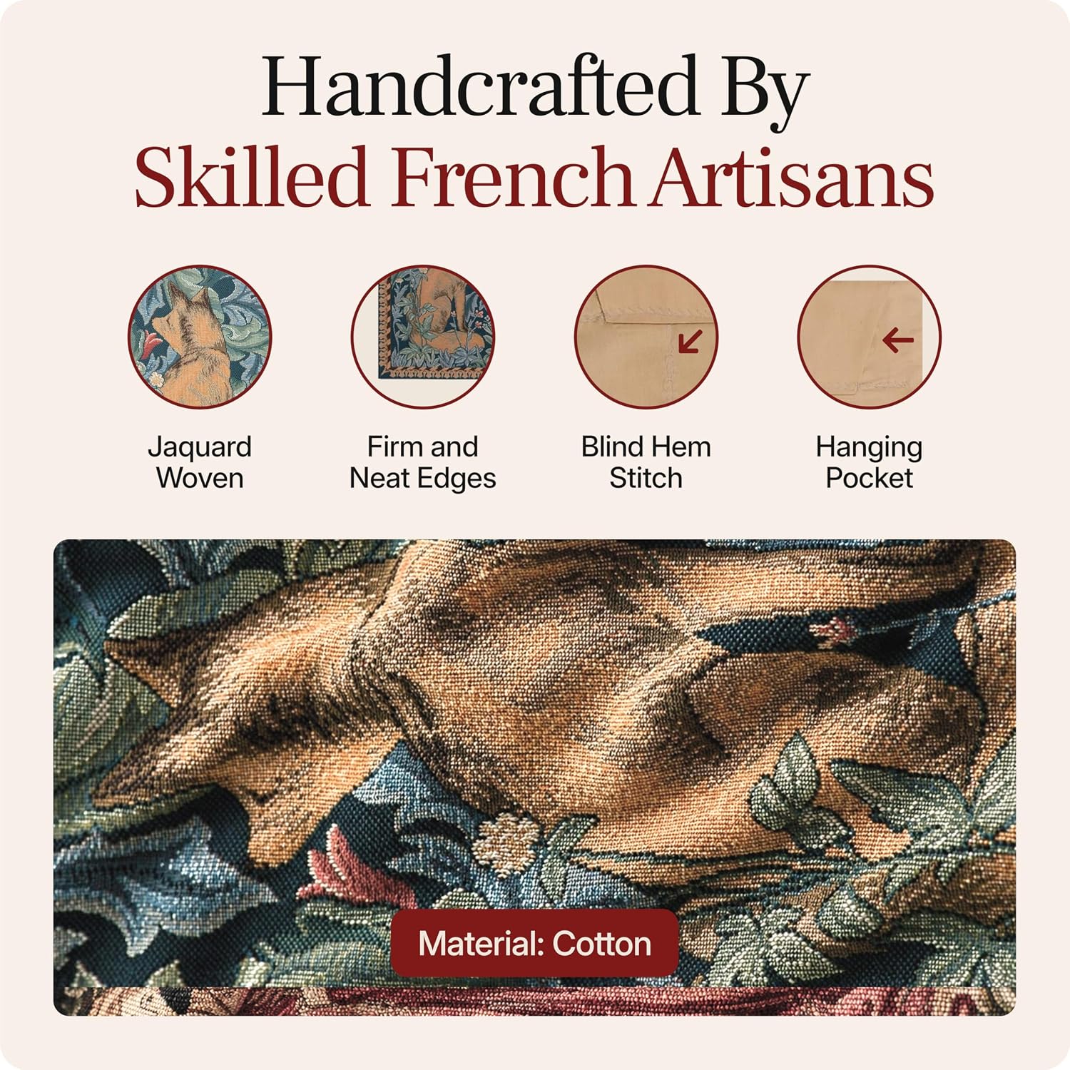 Charlotte Home Furnishings Inc French Boho Tapestry Wall Hanging 19 x 33 in, Lion Aesthetic Woven Wall Art decor for Living Room Home Decor, European Cotton Jacquard Woven