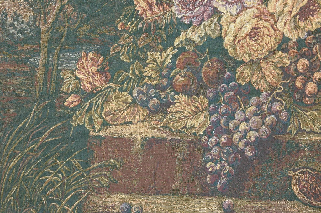 Charlotte Home Furnishings 4554-6441 Bouquet With Grapes Green Tapestry Cushion Wall Hanging - Green44; H 24 x W 42