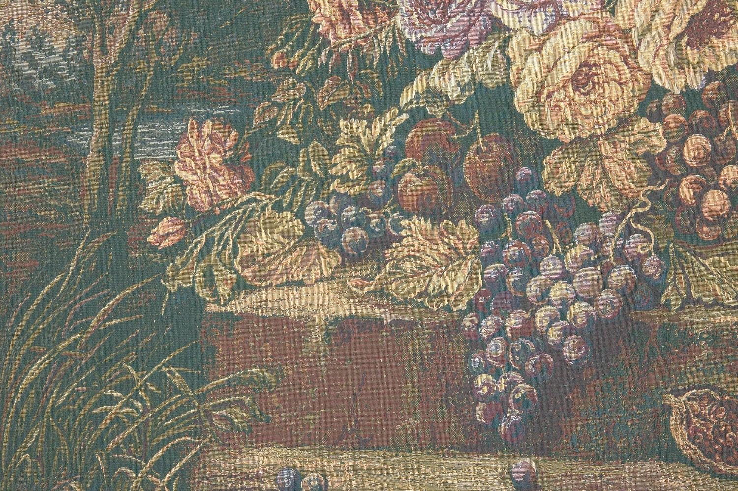 Charlotte Home Furnishings 4554-6441 Bouquet With Grapes Green Tapestry Cushion Wall Hanging - Green44; H 24 x W 42