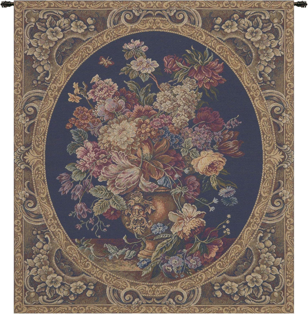 Charlotte Home Furnishings Italian Tapestry Wall Hanging 30x 25 in Floral Vase Blue Wall Art Floral Tapestry for Bedroom Aesthetic Living Room and Home Decor European Soft Cotton Jacquard Woven