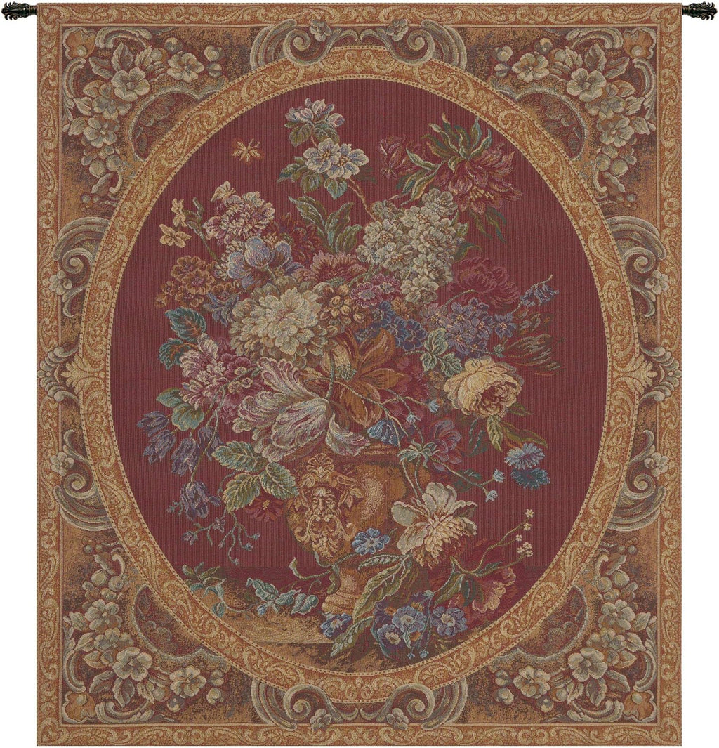 Floral Composition In Vase Burgundy Italian Tapestry Wall Hanging - 24 in. x 30 in. Cotton/Viscose/Polyester by Charlotte Home Furnishings