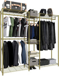 XIOFIO 6 Tiers Heavy Duty Garment Rack,Clothing Storage Organizer, Metal Clothing Rack,Clothing Rack with Hanging Rod,Adjustable Shelf and Fixed Baskets,60.7'L x 15.7'W x 70.5'H Max Load 720LBS,Gold