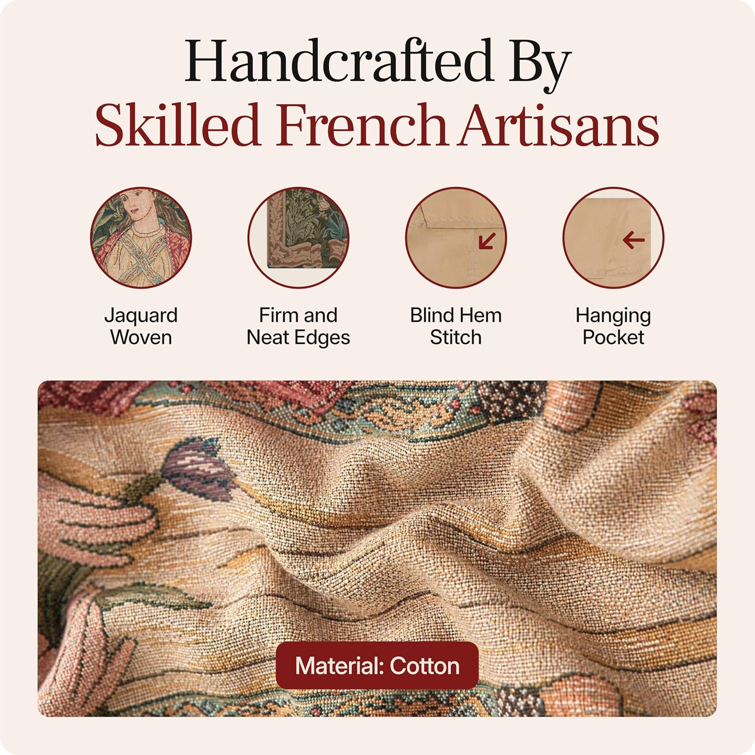 Charlotte Home Furnishings Inc French Boho Tapestry Wall Hanging 48 x 30 in, Orchard Aesthetic Woven Wall Art decor for Living Room Home Decor, European Cotton Jacquard Woven