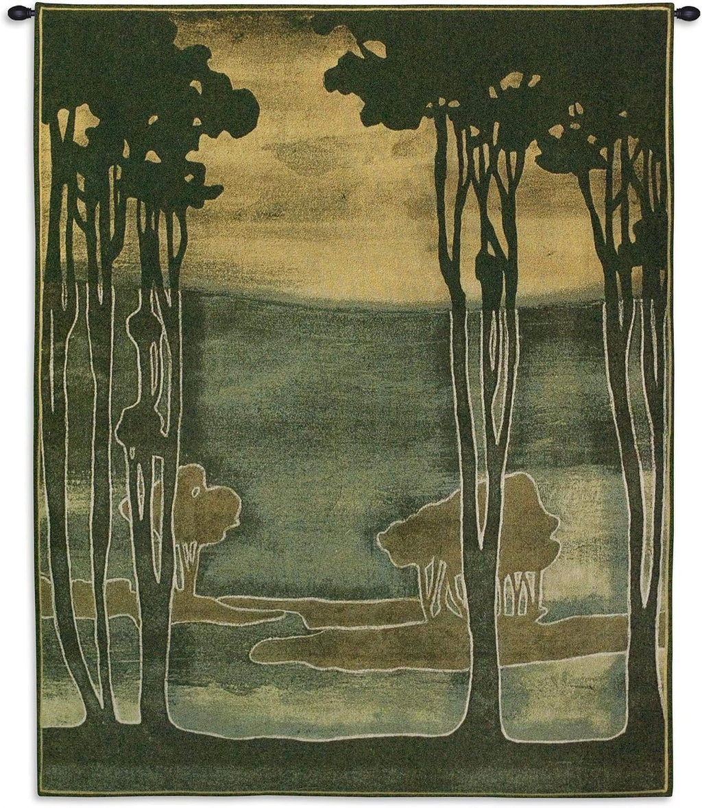 Nouveau Trees I by Jennifer Goldberger | Woven Tapestry Wall Art Hanging | Earthy Silhouetted Landscape | 100% Cotton USA Size 53x43