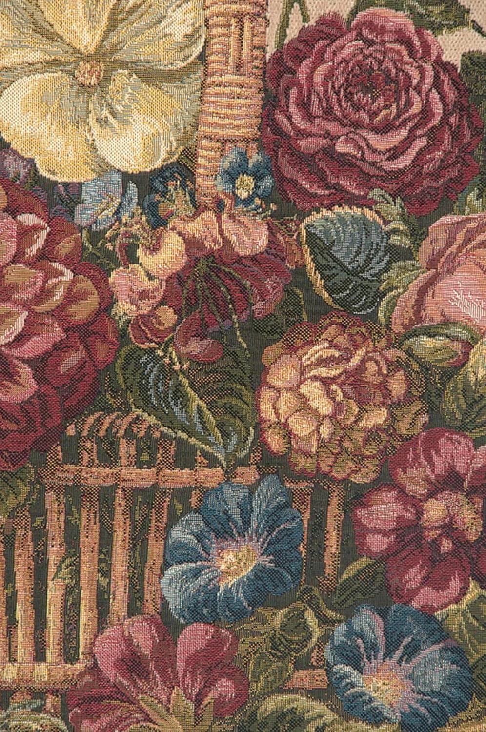 Charlotte Home Furnishings Inc. Flower Basket With Cream Chenille Italian Tapestry Wall Hanging 24 X 42 Inch Viscose Cotton & Polyester Blend Wall Art Perfect for Home & Wall Decor By Alberto Passini