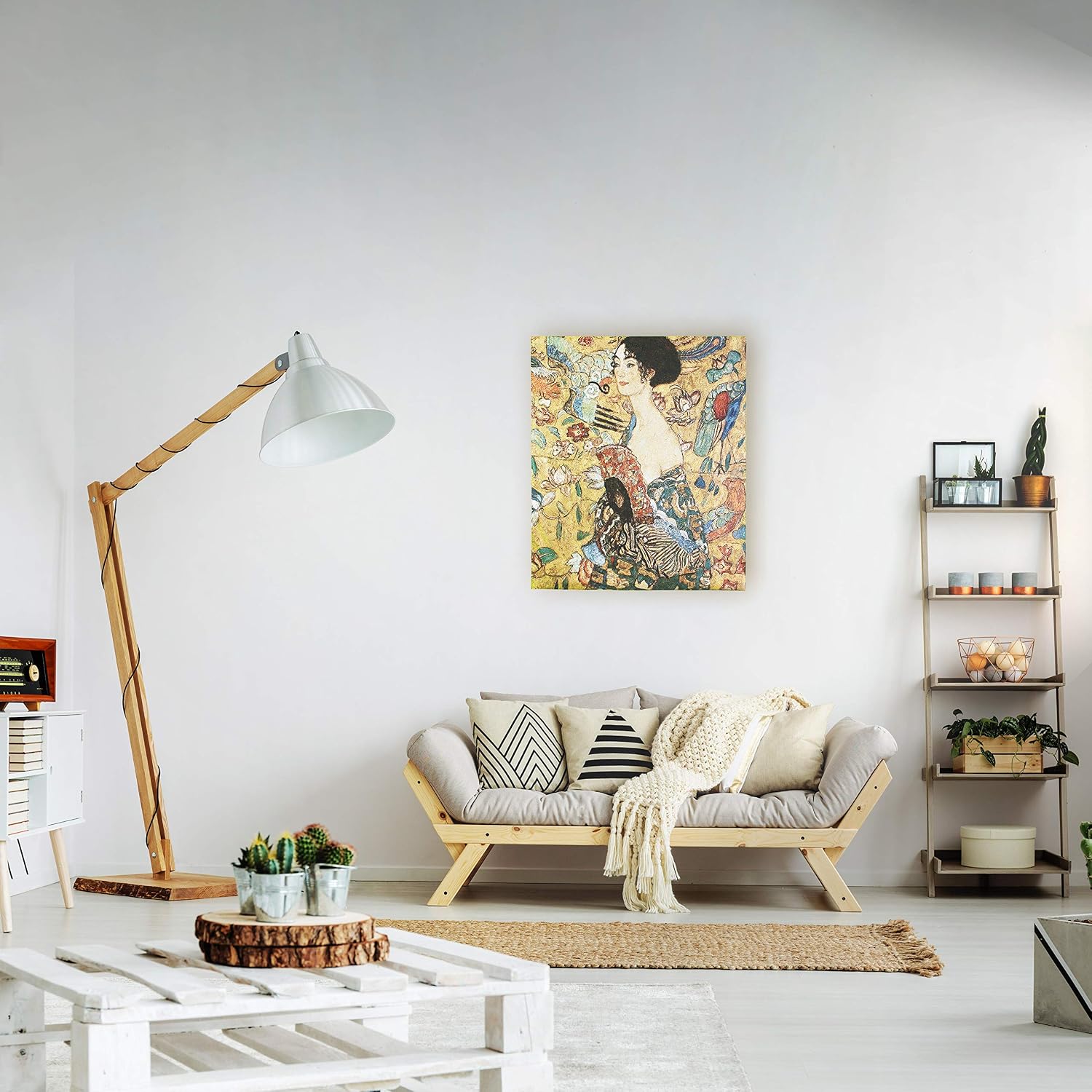 Lady with Fan by Gustav Klimt | Woven Tapestry Wall Art Hanging | Art Nouveau Colorful Abstract Woman Frau mit F??cher 1917 | 100% Cotton USA Size 52x37