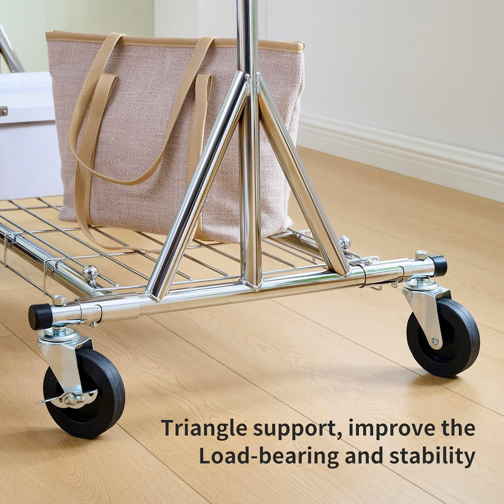 Clothes Rack Heavy Duty Clothing Rack 600LBS Rolling Clothes Racks for Hanging Clothes, Commercial Garment Rack Heavy Duty Clothes Rack Collapsible ＆ Portable Clothing Rack with Wheels