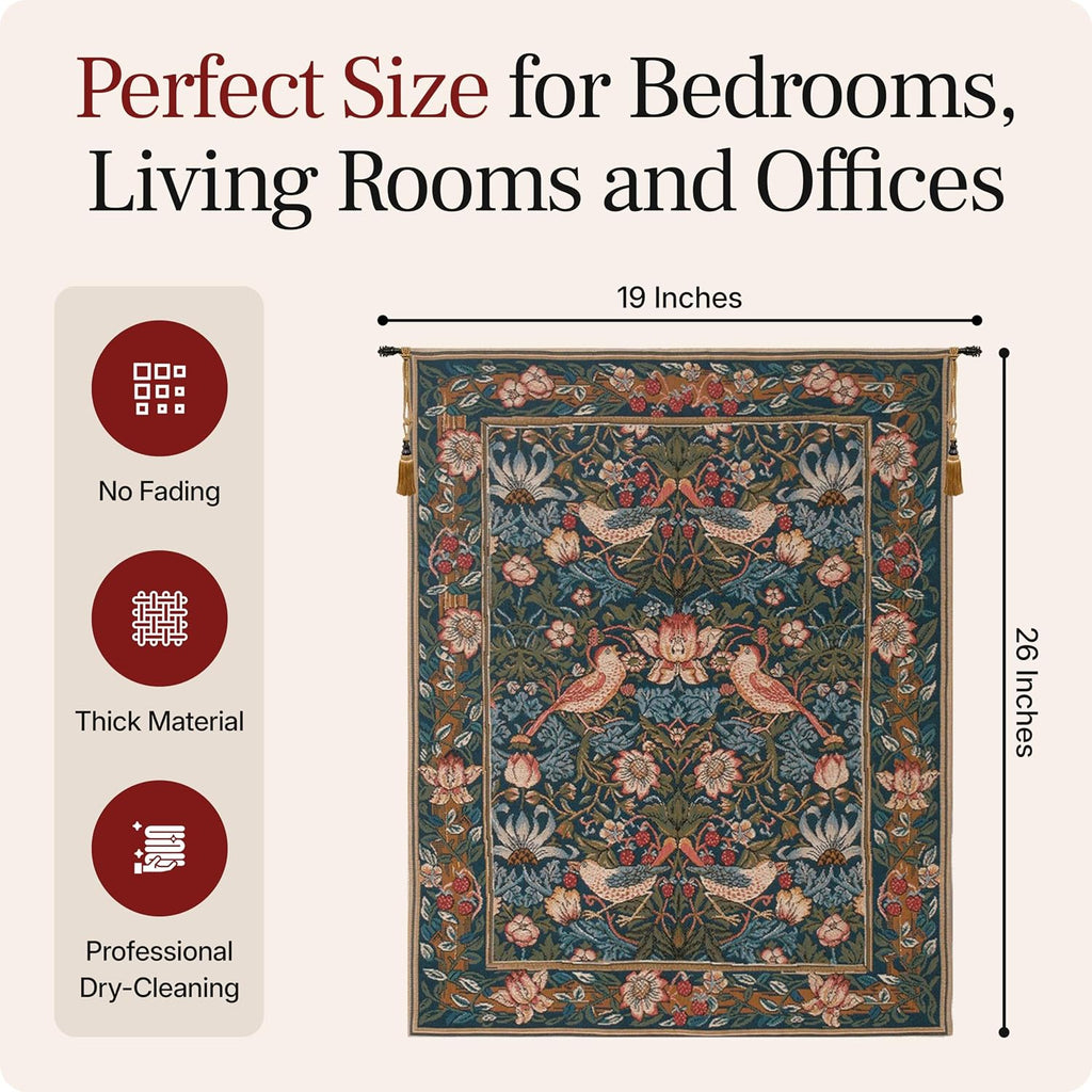Charlotte Home Furnishings Inc French Boho Tapestry Wall Hanging 26 x 19 in, Birds Face to Face Wall Tapestry decor for Living Room Home Decor, European Cotton Jacquard Woven