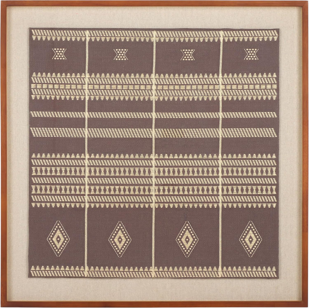 SAFAVIEH Home Collection Zarra Framed Textile Wall Art – 30-Inch Square, Brown Boho Tribal Tapestry, Rustic Accent for Living Room or Bedroom