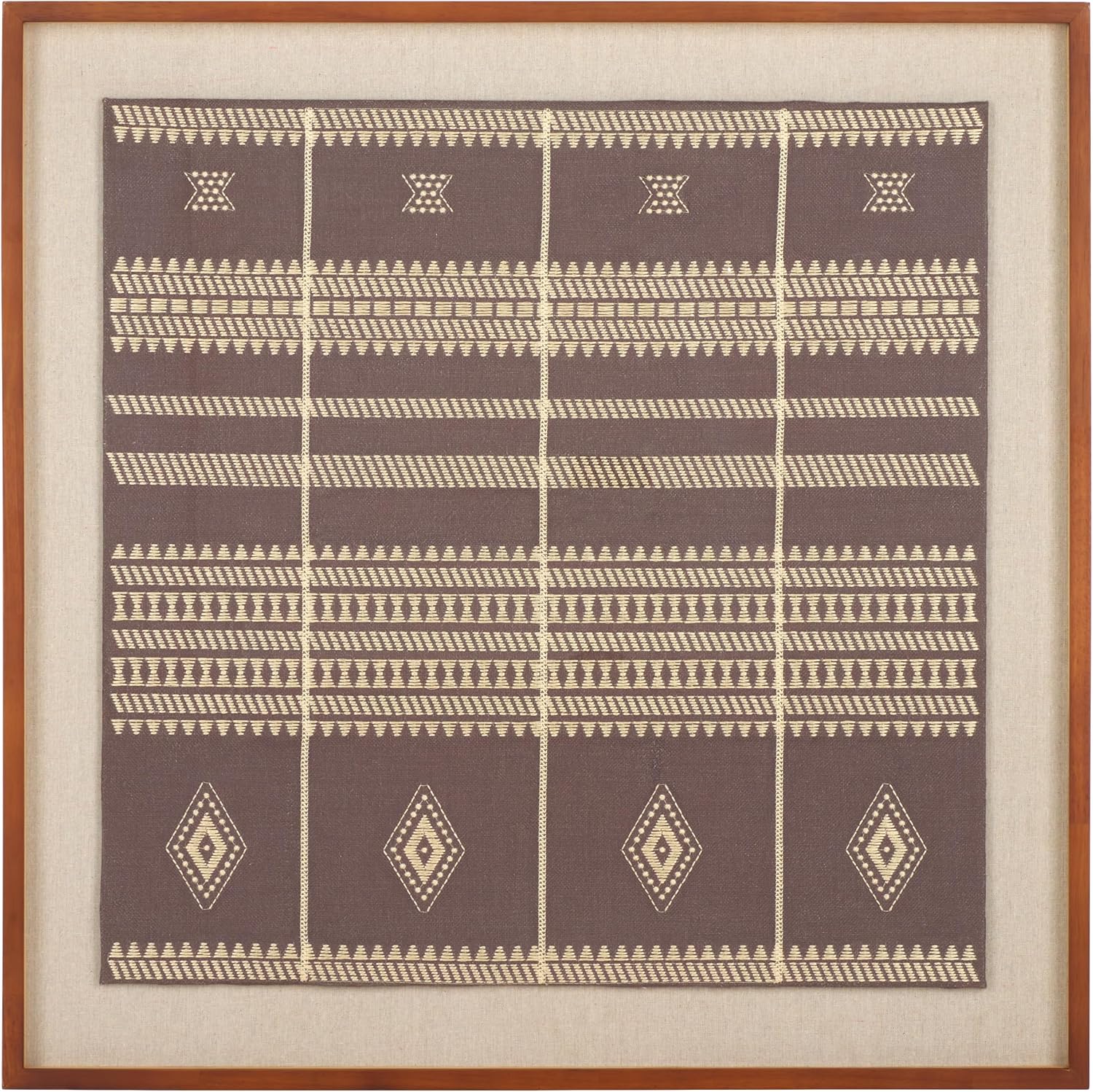SAFAVIEH Home Collection Zarra Framed Textile Wall Art – 30-Inch Square, Brown Boho Tribal Tapestry, Rustic Accent for Living Room or Bedroom