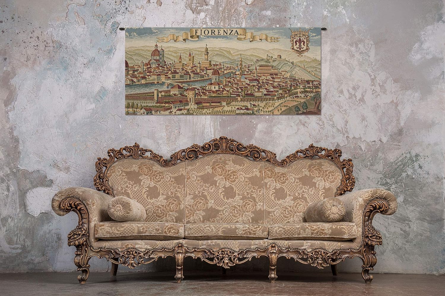 Charlotte Home Furnishings Inc. Florence Ancient Map Italian Tapestry Wall Hanging 24 X 56 Inch Viscose Cotton And Polyester Blend Wall Art Italian Woven Perfect For Home Decor And Wall Decor