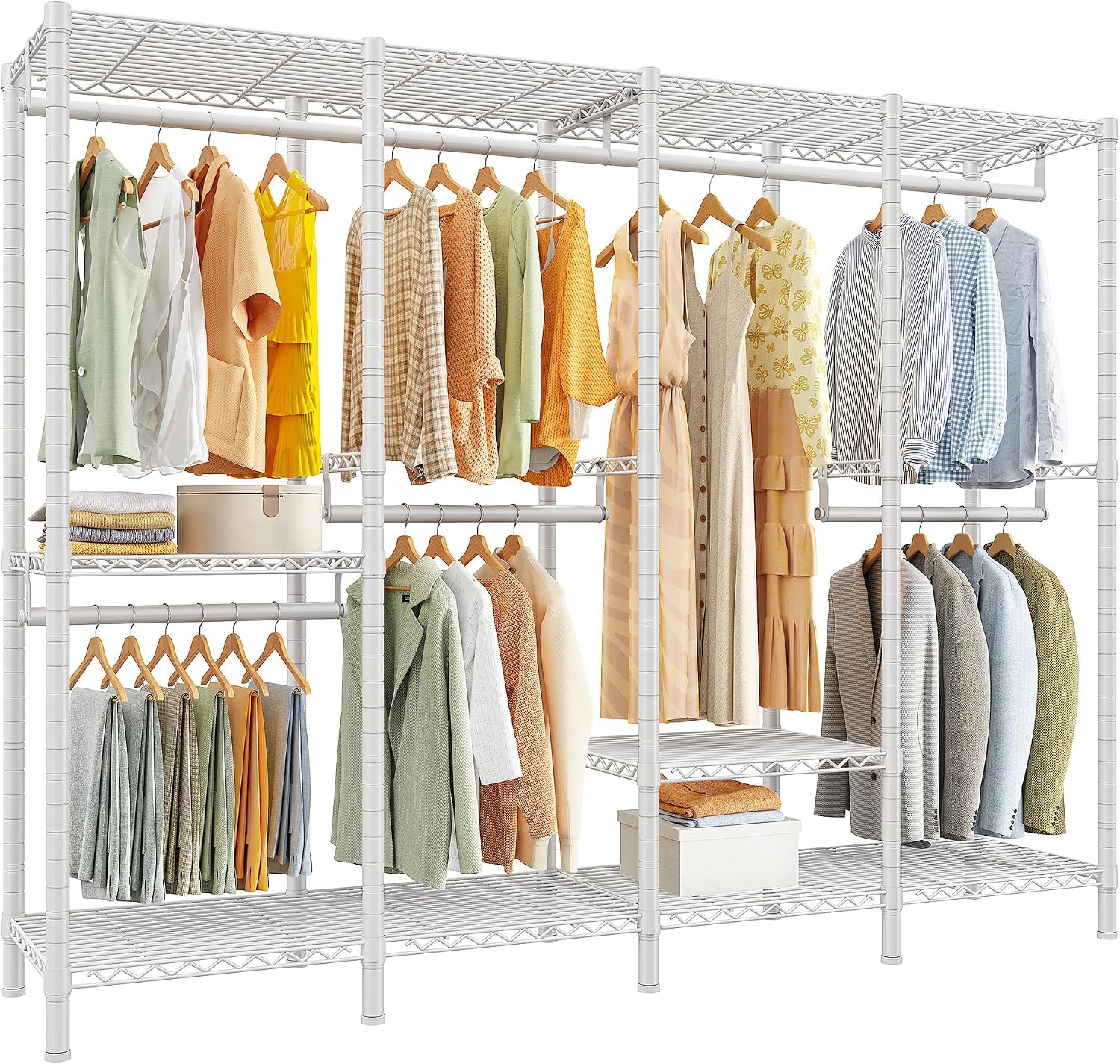 Raybee Clothing Racks for Hanging Clothes,Heavy Duty Clothes Rack with Shelves,Portable Closet Adjustable,76' W x 77' H x 18' D,Max Load 1150lbs,White