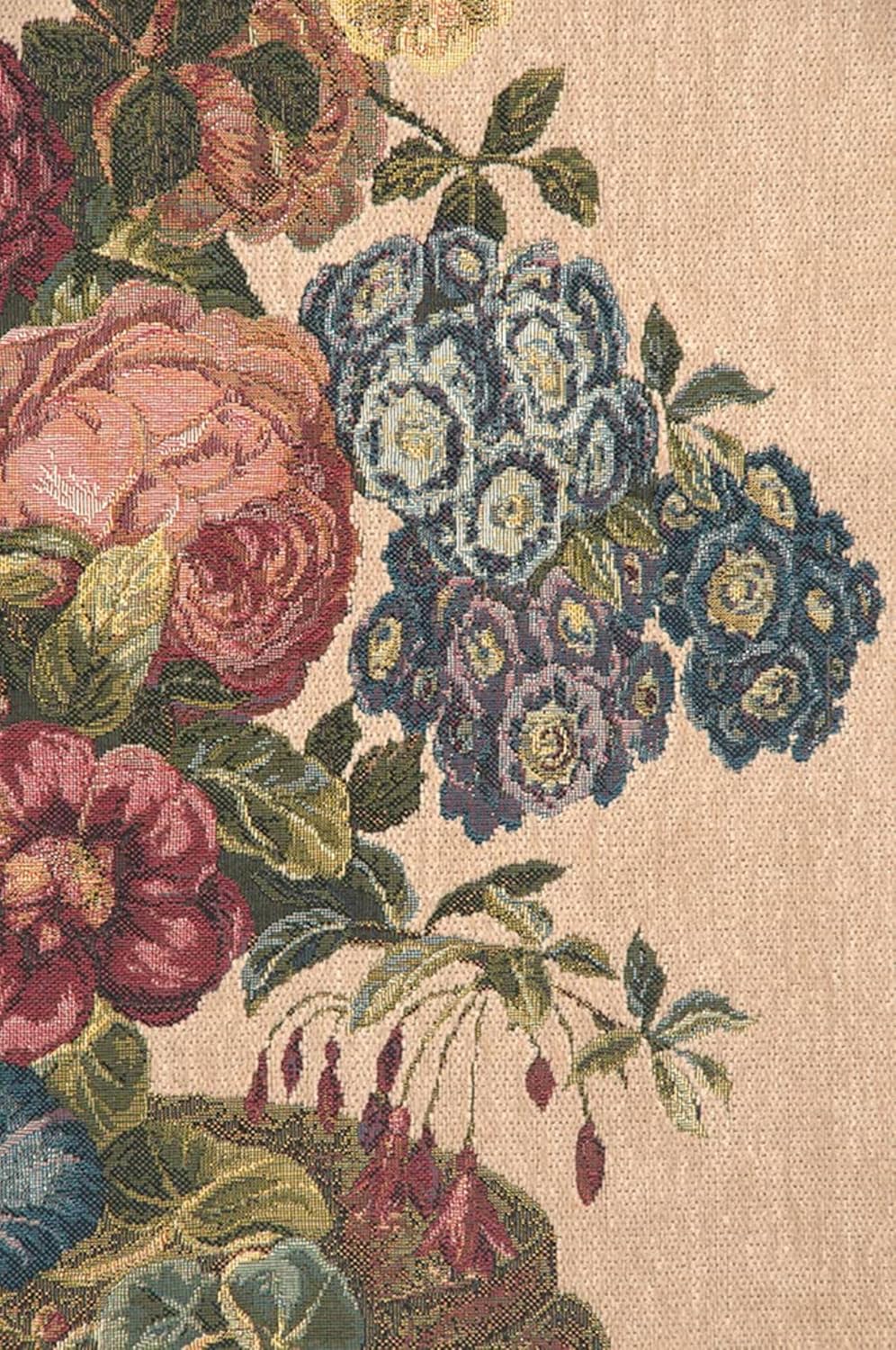 Charlotte Home Furnishings Inc. Flower Basket With Cream Chenille Italian Tapestry Wall Hanging 24 X 42 Inch Viscose Cotton & Polyester Blend Wall Art Perfect for Home & Wall Decor By Alberto Passini