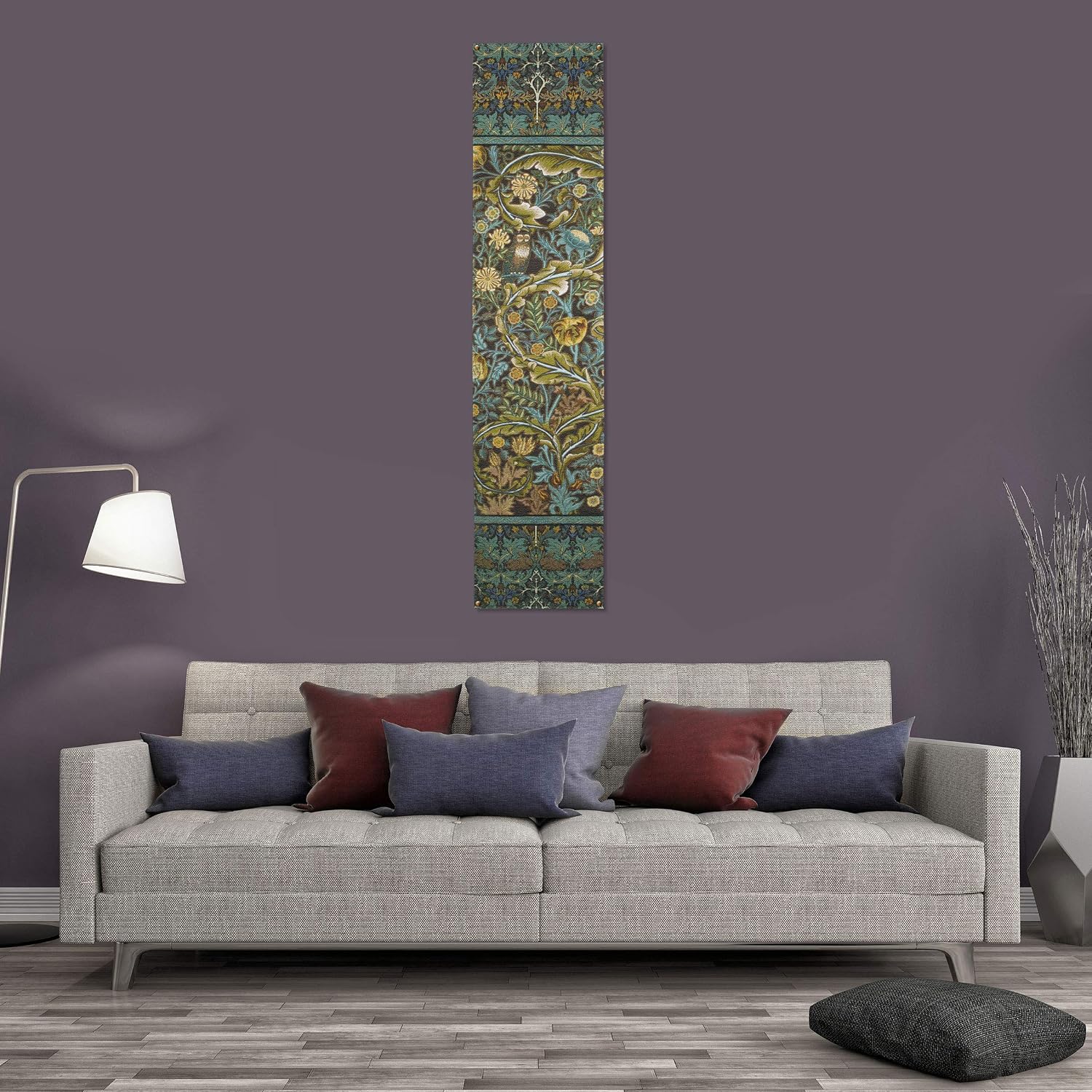 In the Blue Wood I by William Morris | Arts and Crafts Style Woven Tapestry Wall Art Hanging | Lush Blue and Gold Nature Pattern | 100% Cotton USA Size 70x16