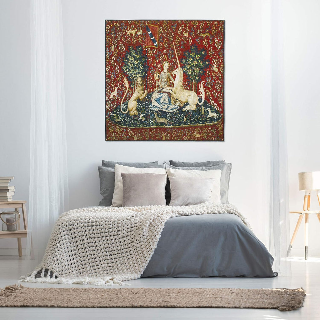 The Lady and The Unicorn - Sight | Woven Tapestry Wall Art Hanging | Historic Middle Ages Tapestry Reproduction | 100% Cotton USA Size 53x48