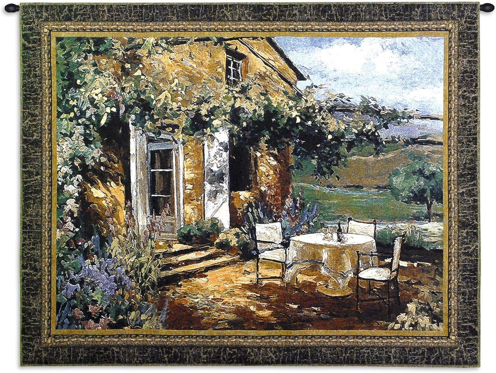 Vineyard Villa | Woven Tapestry Wall Art Hanging | Impressionist Tuscan House with Vibrant Landscape | 100% Cotton USA Size 53x40