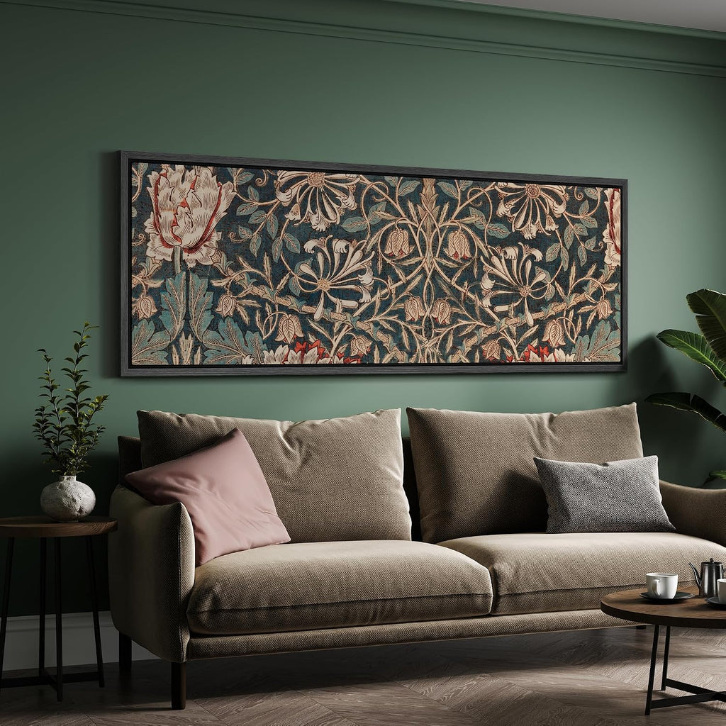 MUDECOR Large Framed Canvas Print Wall Art William Morris Style Floral Tapestry Vintage Botanical Pattern Antique Retro Ready to Hang Painting for Living Room Bedroom Multi-Sizes - 60'x20'