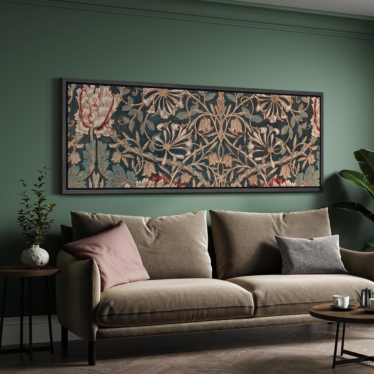 MUDECOR Large Framed Canvas Print Wall Art William Morris Style Floral Tapestry Vintage Botanical Pattern Antique Retro Ready to Hang Painting for Living Room Bedroom Multi-Sizes - 60'x20'