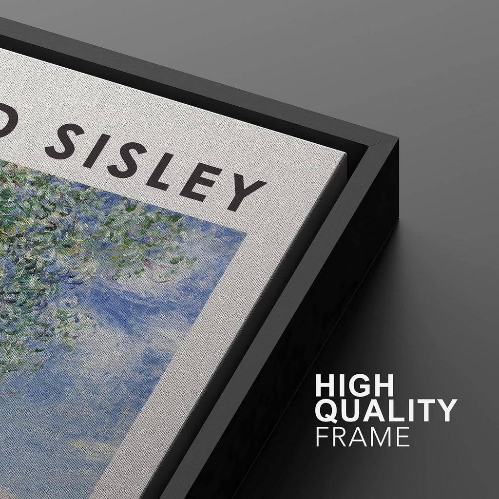 MUDECOR Framed Canvas Print Wall Art Set Alfred Sisley Watercolor Landscapes Nature Wilderness Wilderness Illustration Modern Art Decorative Realism Rustic Vintage for Bedroom - 24'x36'x3 Black