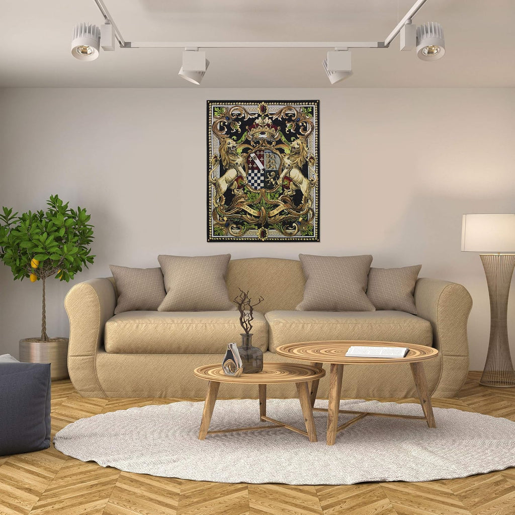 Crest on Black II | Woven Tapestry Wall Art Hanging | Medieval Royal Heraldic Crest | 100% Cotton USA Size 53x41