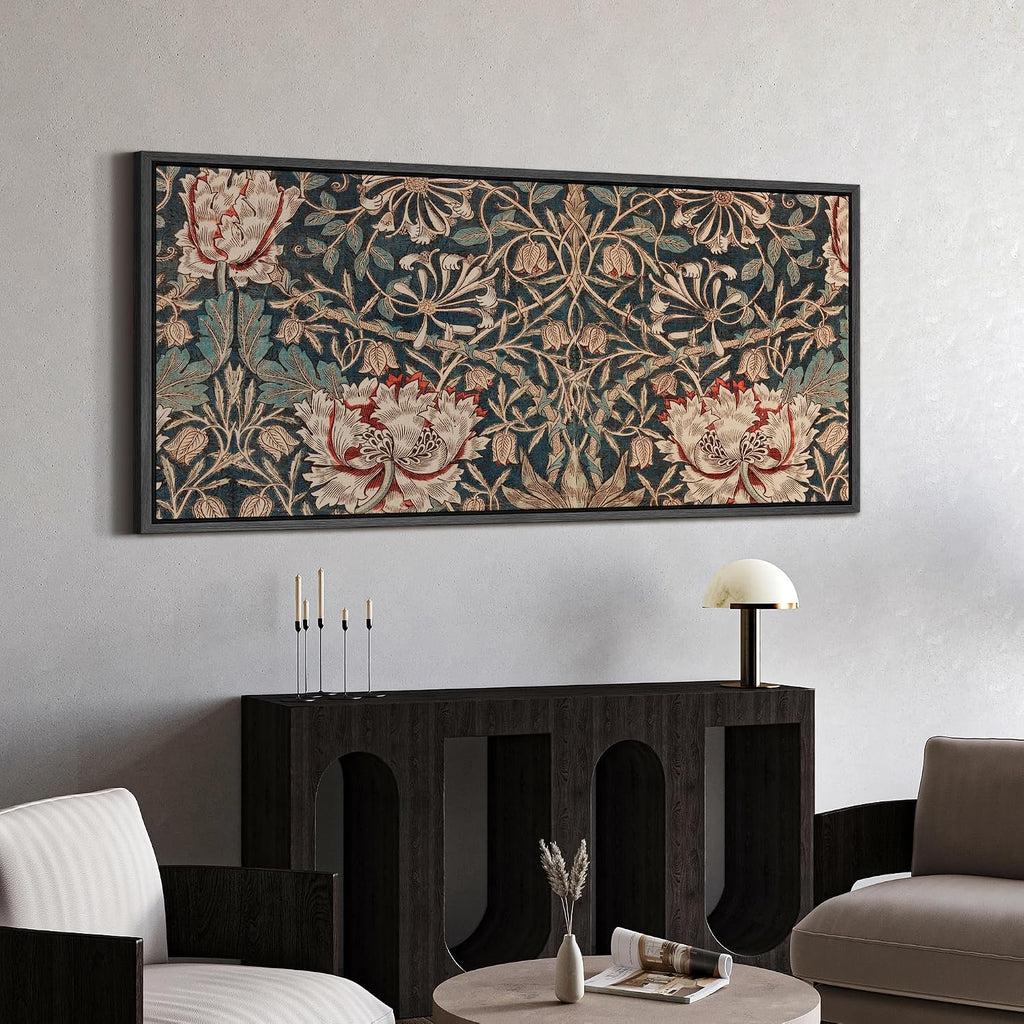 MUDECOR Extra Large Framed Canvas Print Wall Art William Morris Style Floral Tapestry Vintage Botanical Pattern Antique Retro Ready to Hang Painting for Living Room Bedroom Multi-Sizes - 60'x30'