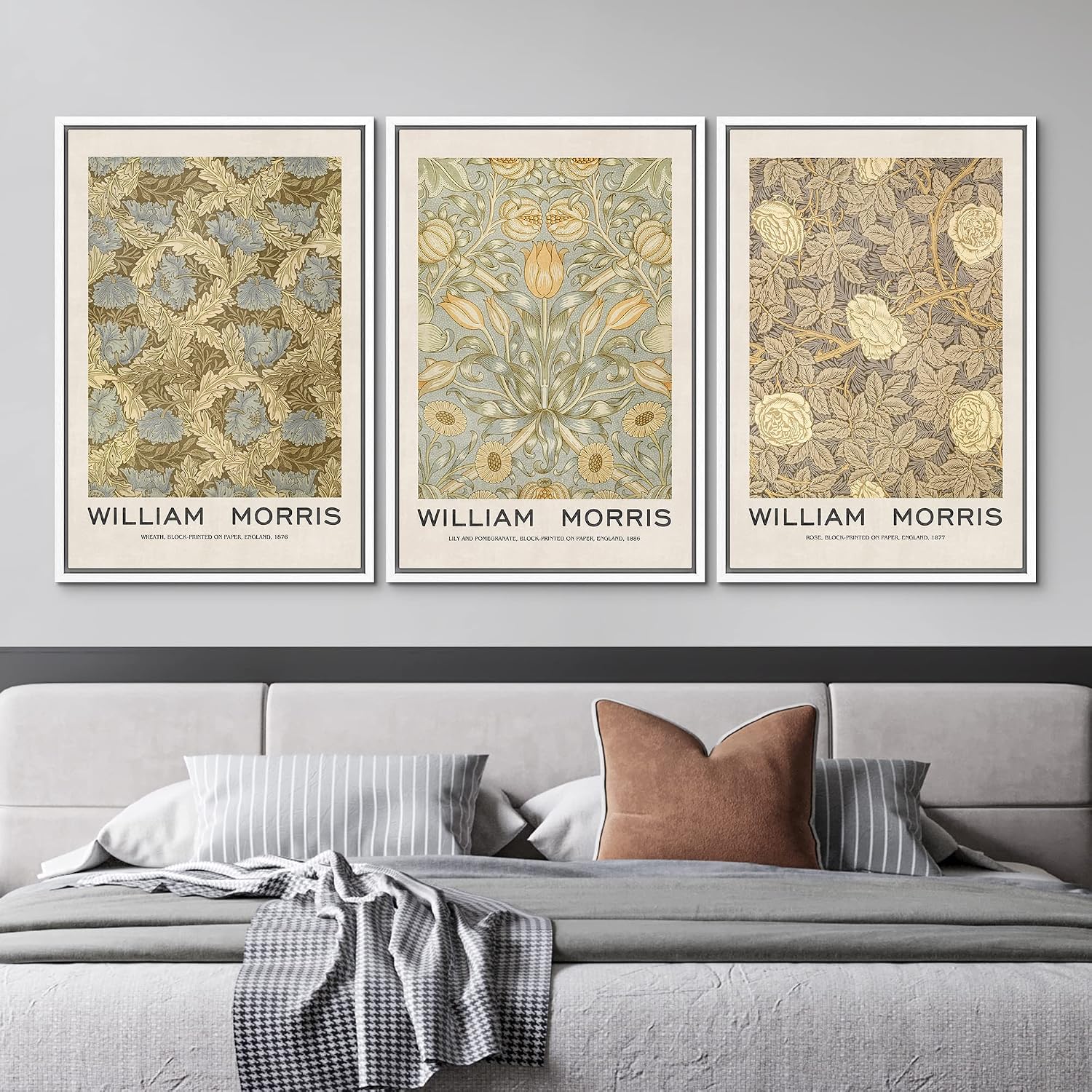 MUDECOR Framed Canvas Print Wall Art Set William Morris Floral Tapestry Pattern Nature Wilderness Wilderness Illustration Modern Art Decorative Realism Rustic Vintage for Bedroom - 16'x24'x3 White