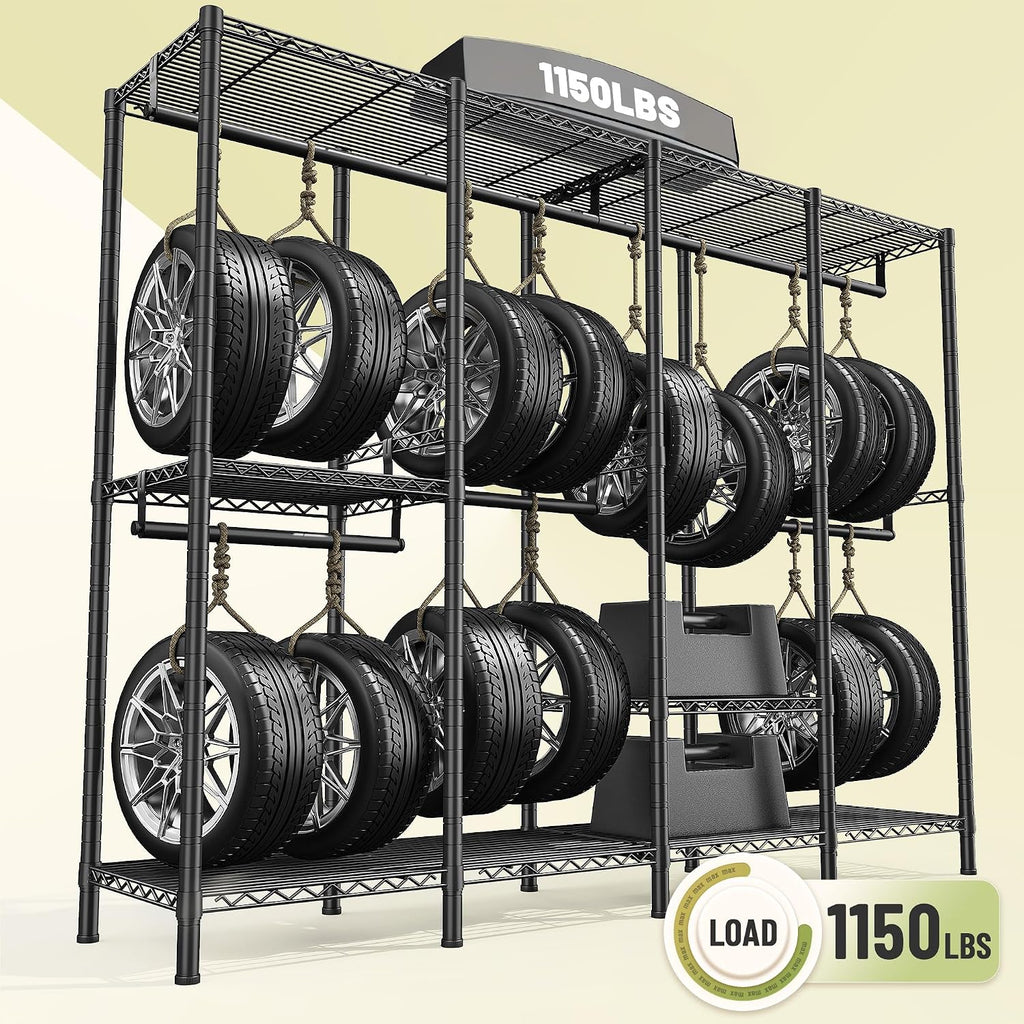 Raybee Clothes Rack for Hanging Clothes,Clothing Rack with Shelves,Portable Closet,Adjustable,76' W x 77' H x 18' D,Max Load 1150lbs,Black