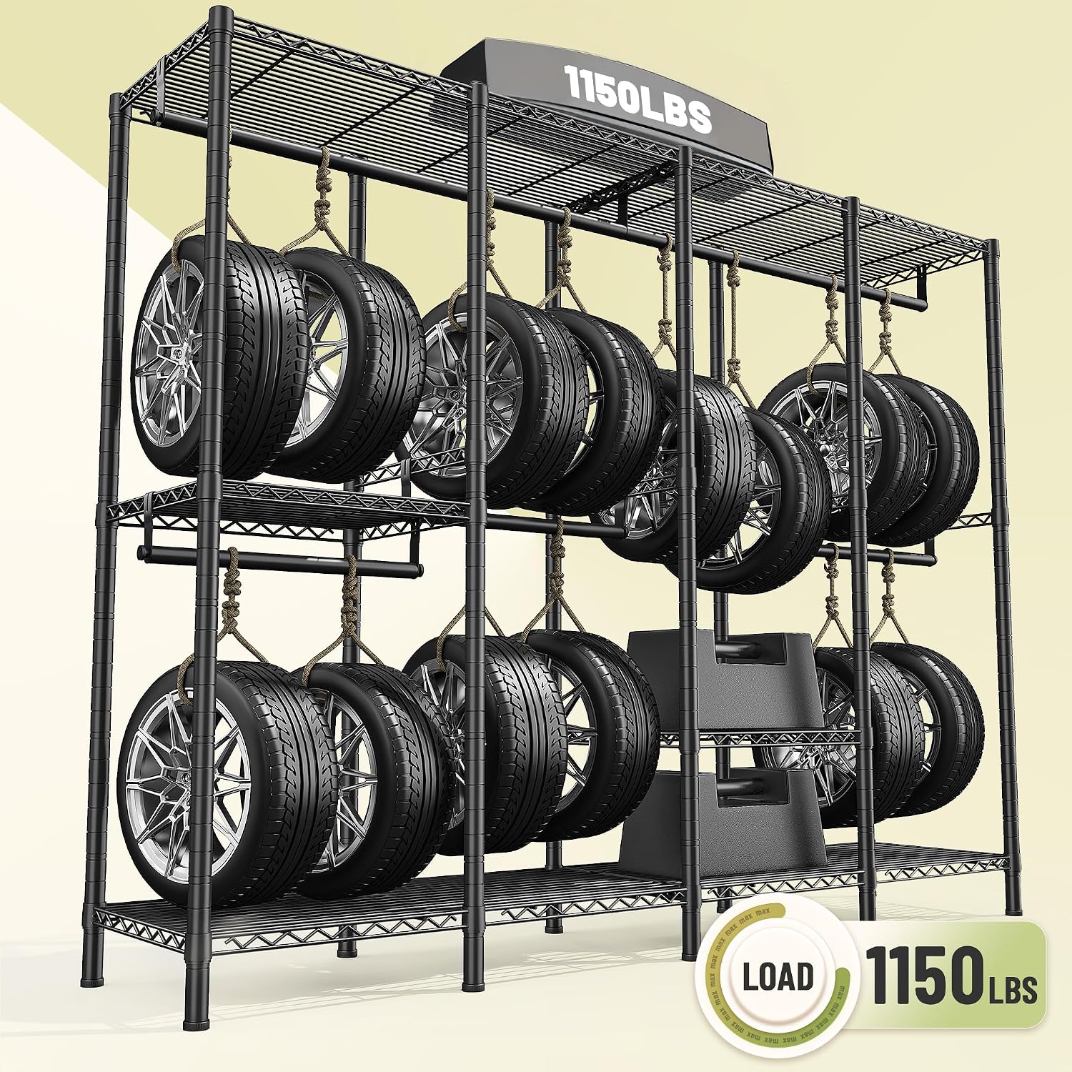 Raybee Clothes Rack for Hanging Clothes,Clothing Rack with Shelves,Portable Closet,Adjustable,76' W x 77' H x 18' D,Max Load 1150lbs,Black
