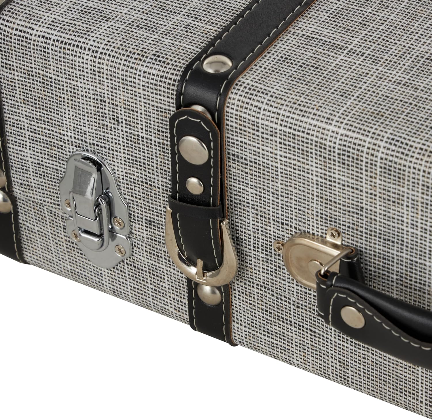 Deco 79 Fabric Decorative Trunk Woven Storage Decorative Large Boxes with Silver Latches and Buckles, Set of 2 Storage Trunks 21', 19' W, Gray
