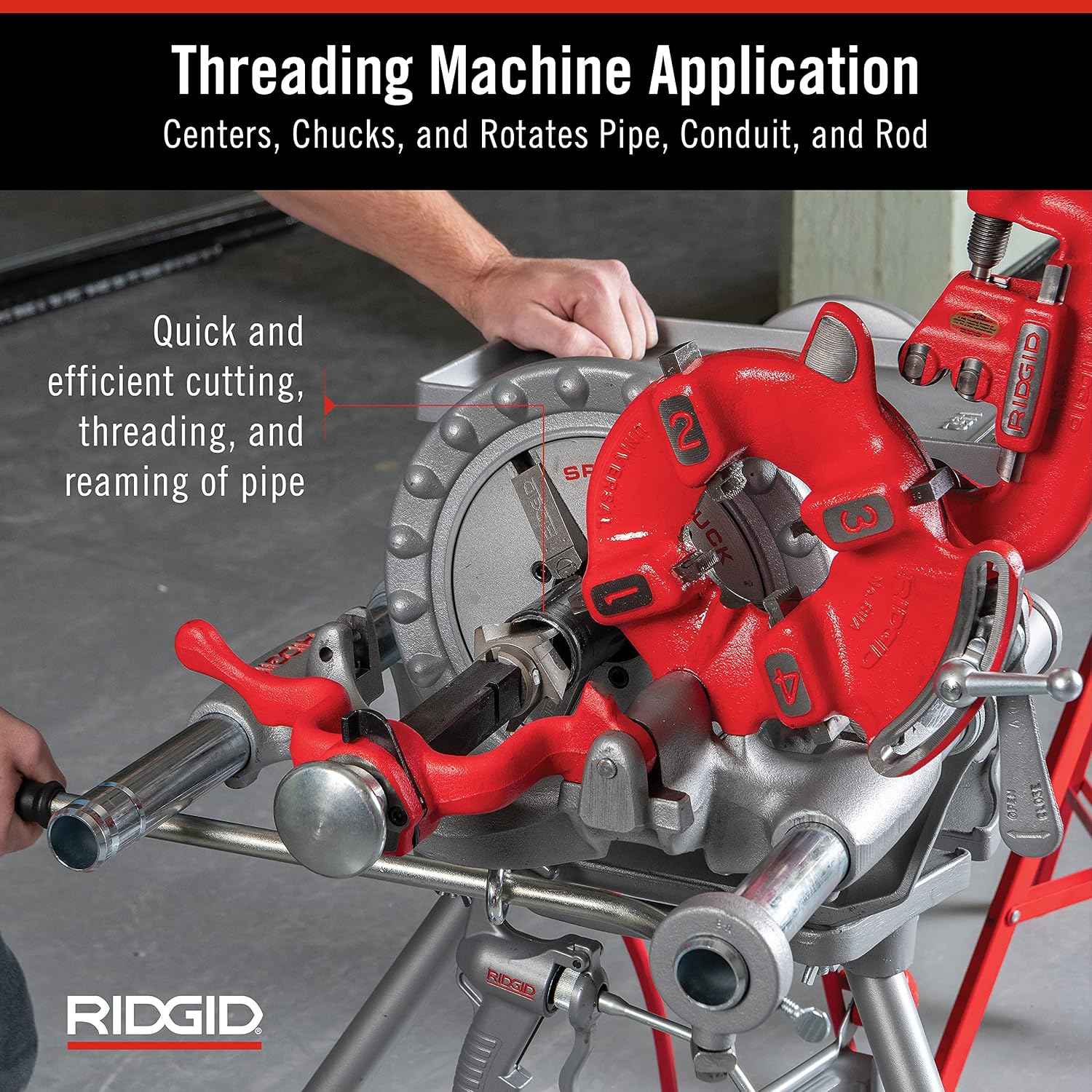 RIDGID 15682 Model 300 Power Drive Complete, 38 RPM Pipe Threading Machine with 1/2-Inch to 3/4-Inch, 1-Inch to 2-Inch Universal Alloy Threading Die Heads, Oiler