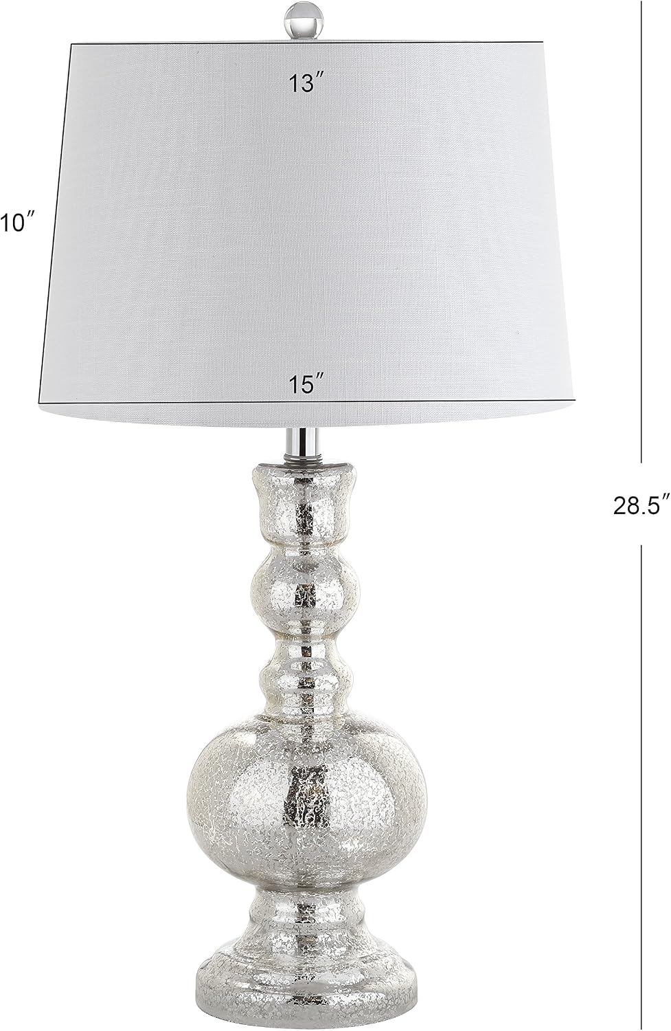 JONATHAN Y 28.5' Mercury Silver Glass Table Lamp Set of 2 for Living Room Bedroom Decor, Modern Bedside Lamps with White Linen Shade, LED Bulbs Included (JYL1061D-SET2)