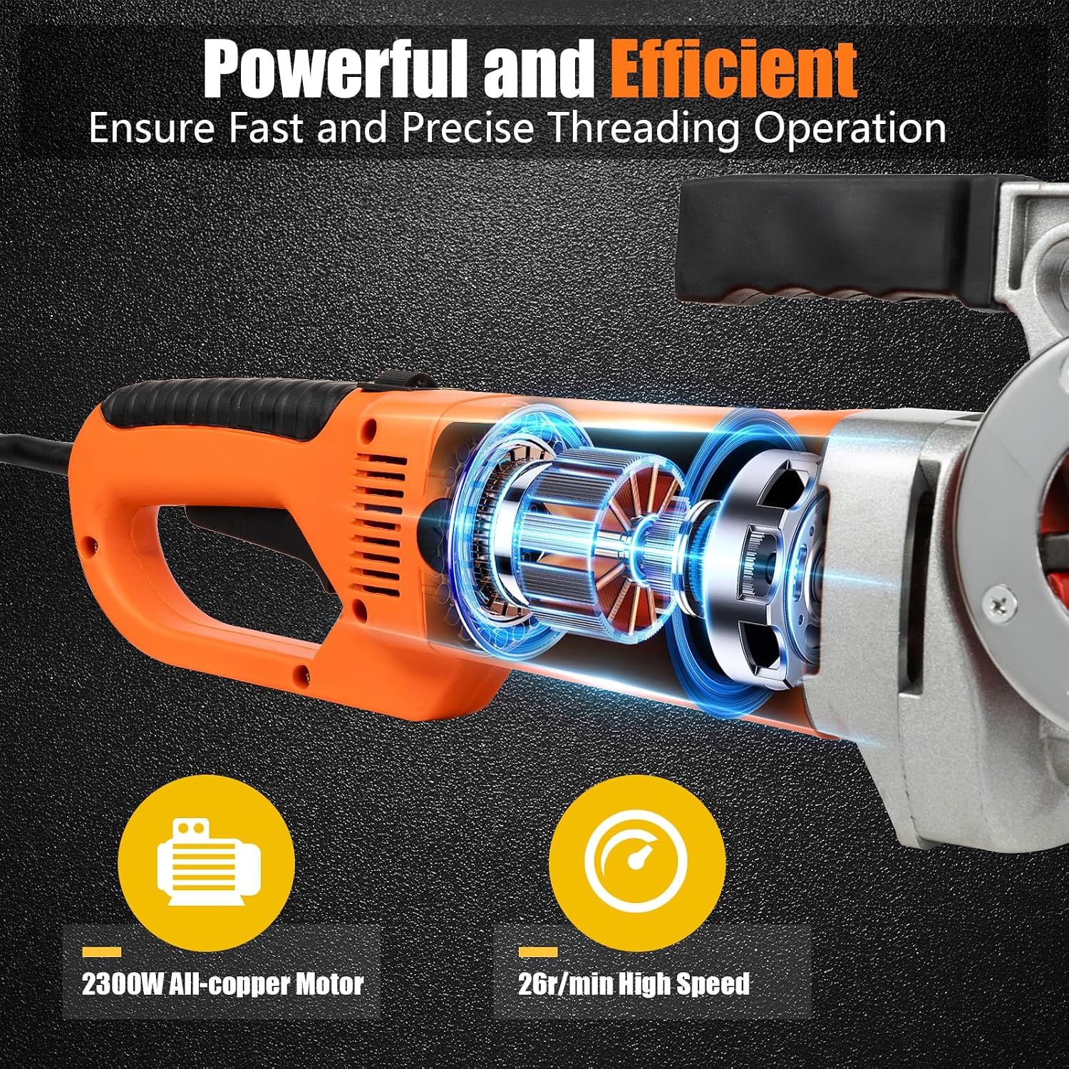 Electric Pipe Threader, 2300W Pipe Threading Machine Heavy-Duty Hand-Held Power Drive Kit Portable With 6 Dies 1/2-Inch to 2-Inch Pipe Threading Die Heads, Ratchet Pipe Threader Kit