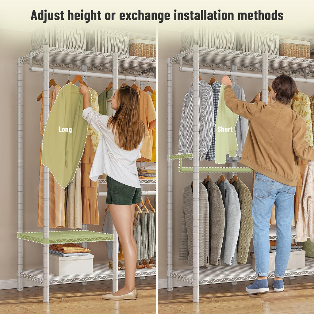 Raybee Clothing Racks for Hanging Clothes,Heavy Duty Clothes Rack with Shelves,Portable Closet Adjustable,76' W x 77' H x 18' D,Max Load 1150lbs,White